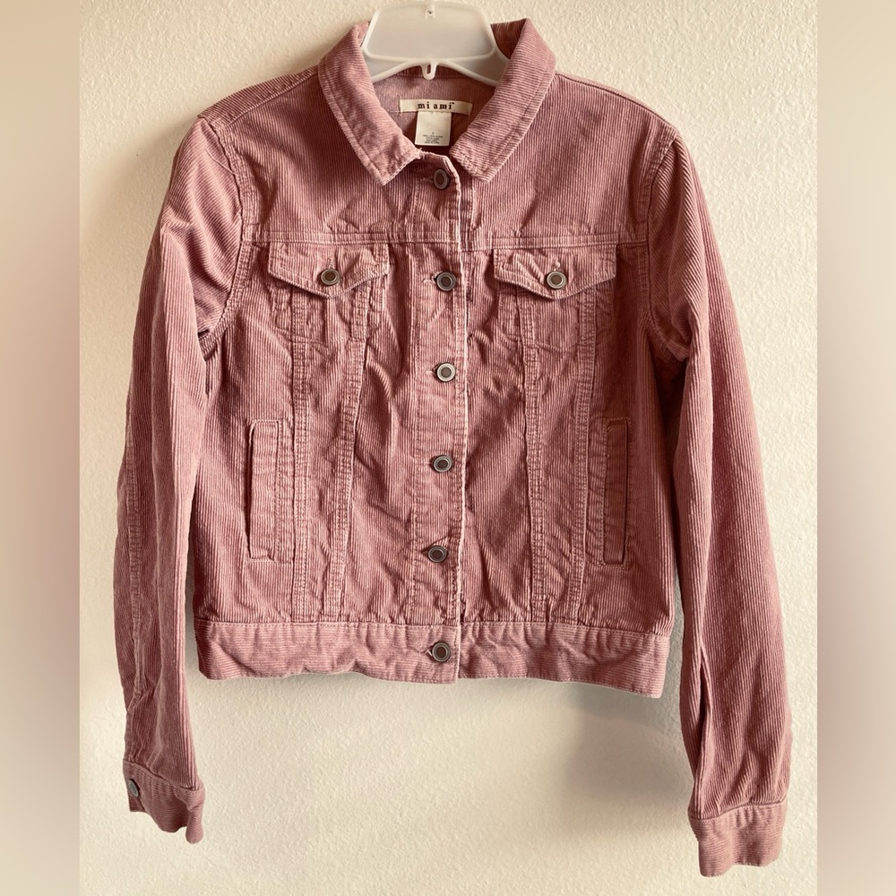 Miami Rosy Blush Corduroy Jean Jacket Size S Button Front